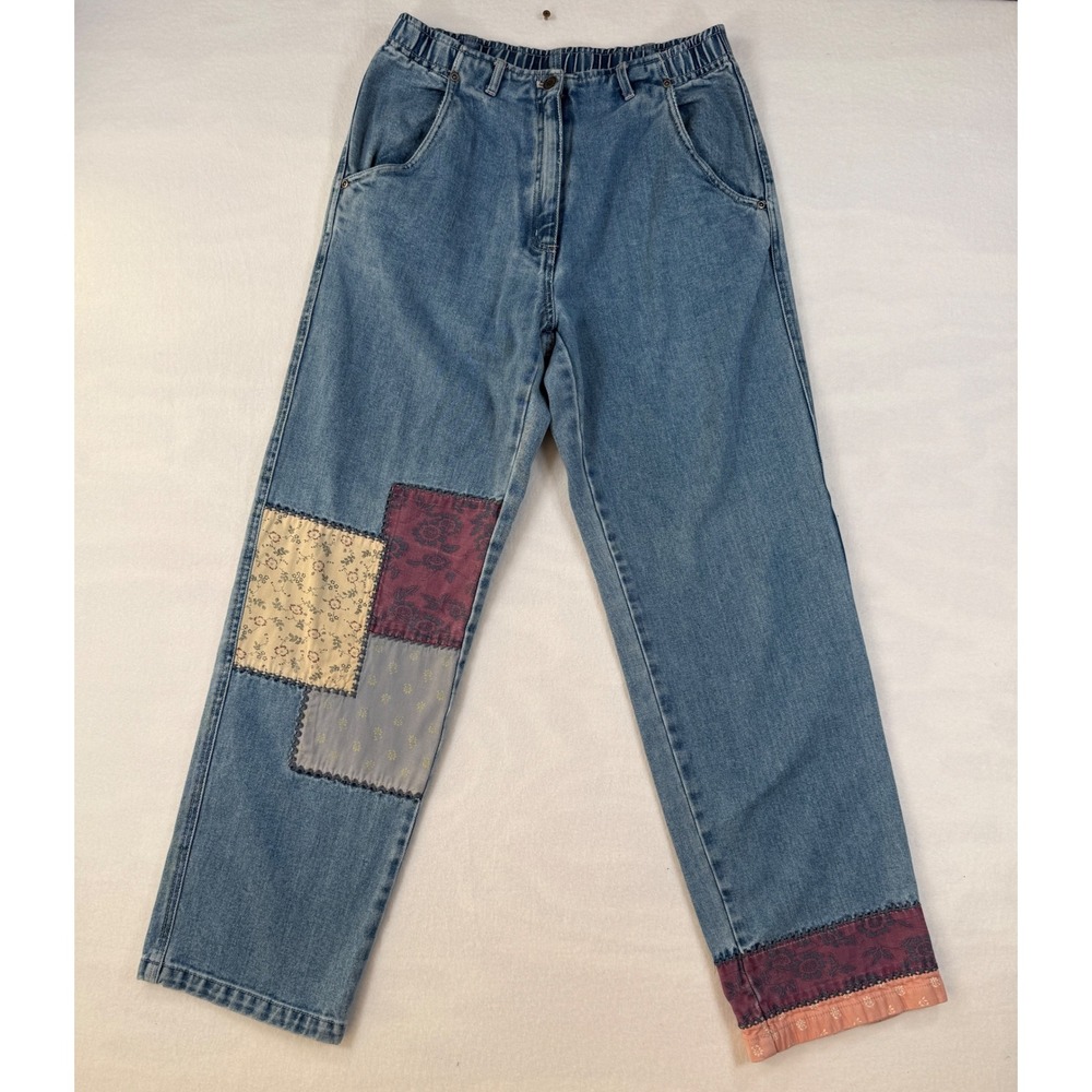 J.Jill 8 Jeans Patchwork Cottagecore Cotton Floral Detail Straight Leg